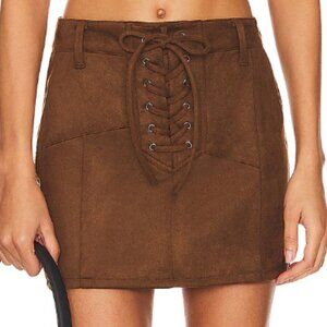 AFRM x Revolve Benji Mini Skirt Mocha Brown Suede Tie Lace Up